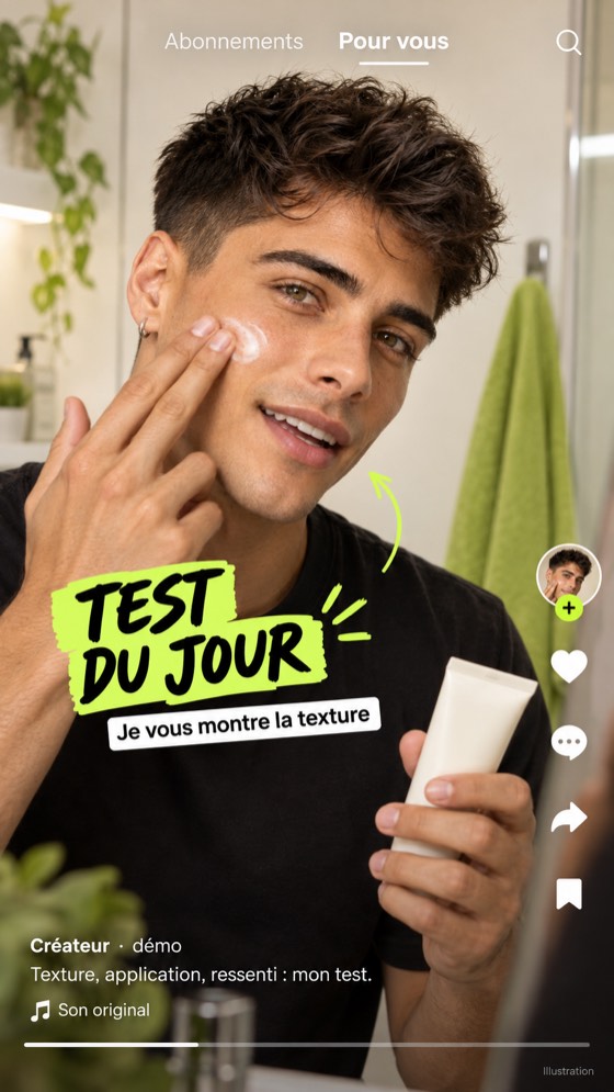 Créateur beauté adulte en démonstration dans une mise en scène sociale